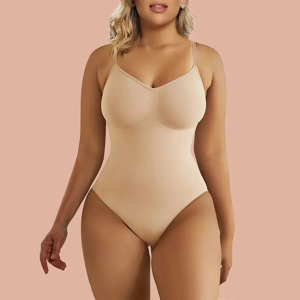 NEW SHAPERX Tummy Control Body Shaper Bodysuit 2X/3X Beige Seamless Stretch 5213